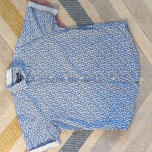 Blue Patterned Short Sleeve Button Down